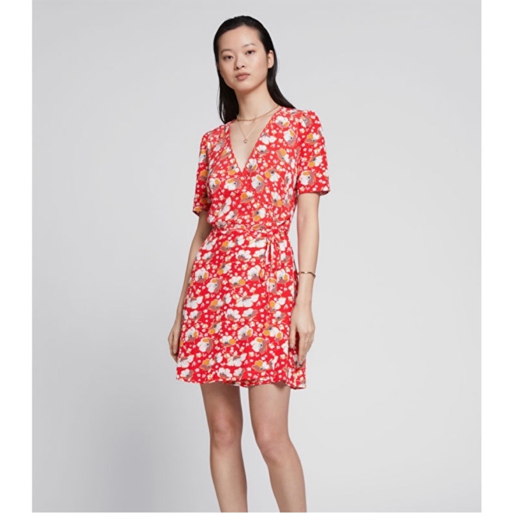 & Other Stories Floral Red Wrap mini Dress M